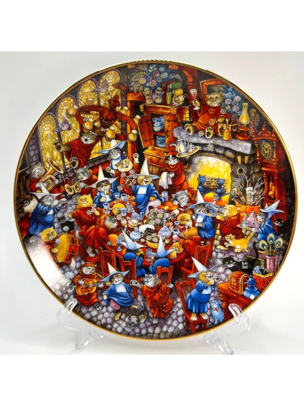 Vtg Bill Bell Limited Edition Nun Cats Food Fight Collectors Plate Fine Porcelai